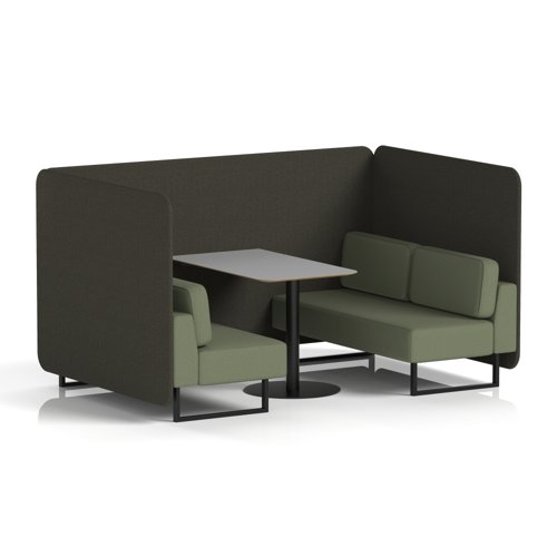 Brixworth 4 Seater Bench Booth With Black Legs And Grey Table With Black Leg In Main Line Flax Fabric - Temple Panels And Monument Sofa