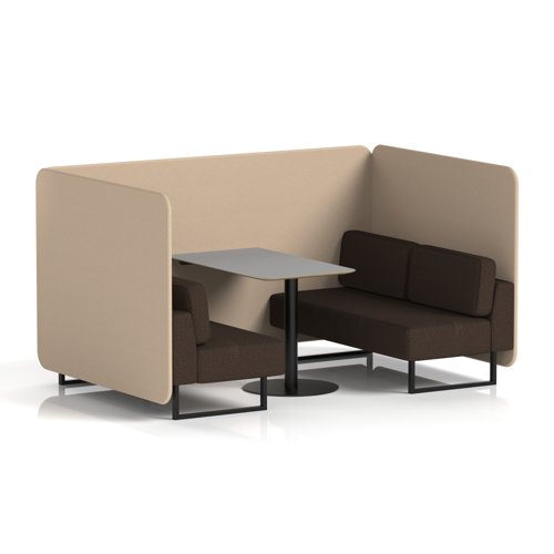 Brixworth 4 Seater Bench Booth With Black Legs And Grey Table With Black Leg In Synergy Fabric - Affix Panels And Wed Sofa