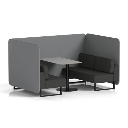 Brixworth 4 Seater Bench Booth With Black Legs And Grey Table With Black Leg In Synergy Fabric - Partner Panels And Mix Sofa
