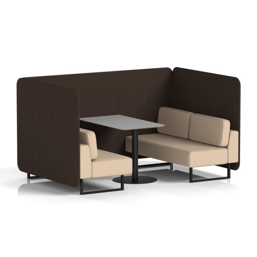 Brixworth 4 Seater Bench Booth With Black Legs And Grey Table With Black Leg In Synergy Fabric - Wed Panels And Affix Sofa