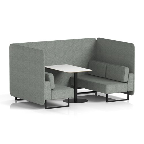 Brixworth 4 Seater Bench Booth With Black Legs And White Table With Black Leg In Rivet Fabric - Prime Panels And Sofa
