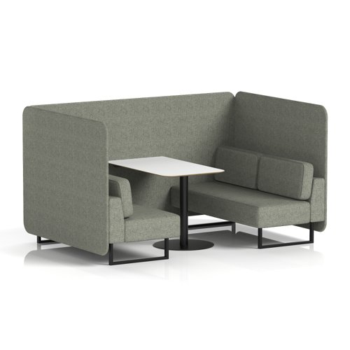 Brixworth 4 Seater Bench Booth With Black Legs And White Table With Black Leg In Rivet Fabric - Vitreous Panels And Sofa