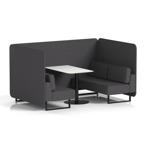 Brixworth 4 Seater Bench Booth With Black Legs And White Table With Black Leg In X2 Fabric - Arithmetic Panels And Sofa