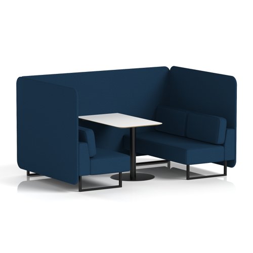 Brixworth 4 Seater Bench Booth With Black Legs And White Table With Black Leg In X2 Fabric - Calculus Panels And Sofa