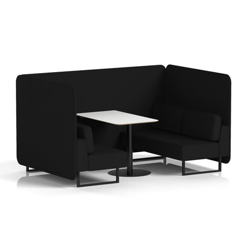 Brixworth 4 Seater Bench Booth With Black Legs And White Table With Black Leg In X2 Fabric - Diameter Panels And Sofa