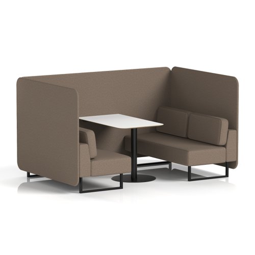Brixworth 4 Seater Bench Booth With Black Legs And White Table With Black Leg In X2 Fabric - Theory Panels And Sofa