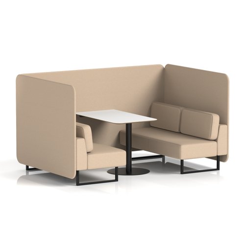 Brixworth 4 Seater Bench Booth With Black Legs And White Table With Black Leg In Synergy Fabric - Affix Panels And Sofa