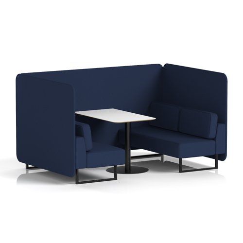 Brixworth 4 Seater Bench Booth With Black Legs And White Table With Black Leg In Synergy Fabric - Alike Panels And Sofa