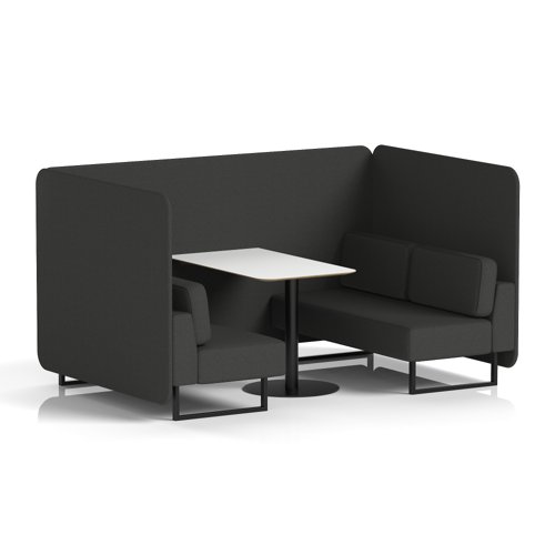 Brixworth 4 Seater Bench Booth With Black Legs And White Table With Black Leg In Synergy Fabric - Mix Panels And Sofa