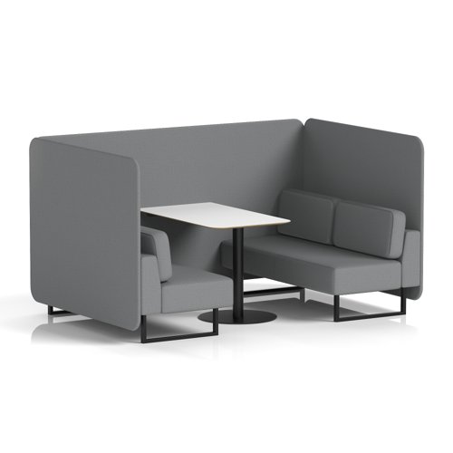 Brixworth 4 Seater Bench Booth With Black Legs And White Table With Black Leg In Synergy Fabric - Partner Panels And Sofa