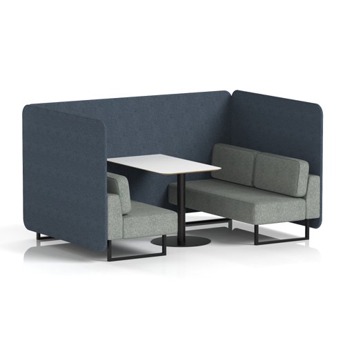 Brixworth 4 Seater Bench Booth With Black Legs And White Table With Black Leg In Rivet Fabric - Crucible Panels And Prime Sofa