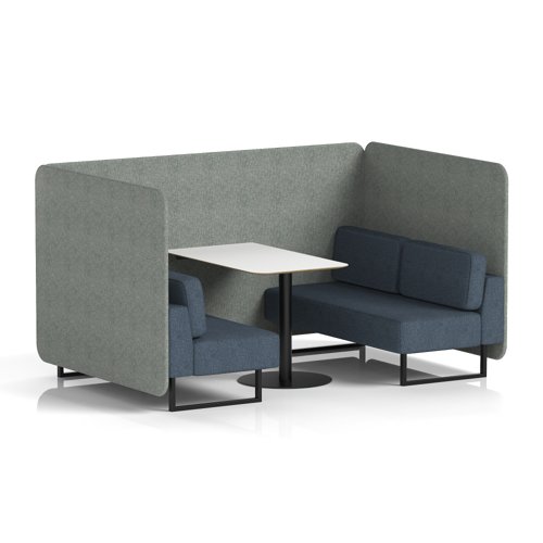 Brixworth 4 Seater Bench Booth With Black Legs And White Table With Black Leg In Rivet Fabric - Prime Panels And Crucible Sofa