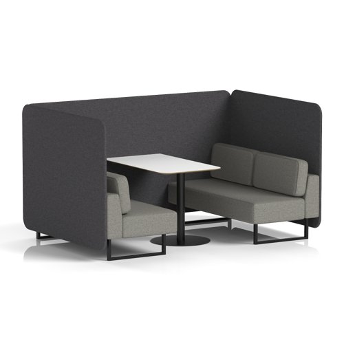 Brixworth 4 Seater Bench Booth With Black Legs And White Table With Black Leg In X2 Fabric - Arithmetic Panels And Number Sofa
