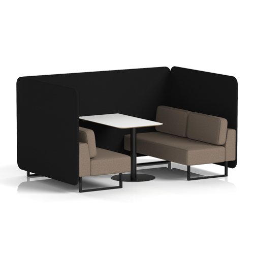 Brixworth 4 Seater Bench Booth With Black Legs And White Table With Black Leg In X2 Fabric - Diameter Panels And Theory Sofa