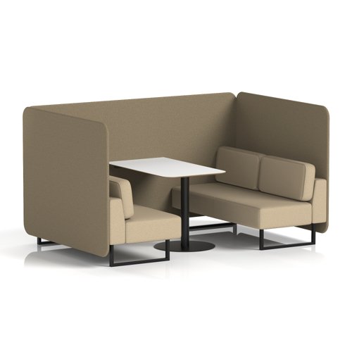 Brixworth 4 Seater Bench Booth With Black Legs And White Table With Black Leg In Main Line Flax Fabric - Bank Panels And Upminster Sofa