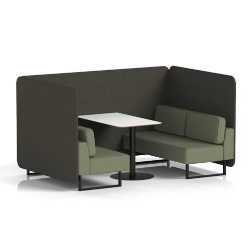 Brixworth 4 Seater Bench Booth With Black Legs And White Table With Black Leg In Main Line Flax Fabric - Temple Panels And Monument Sofa