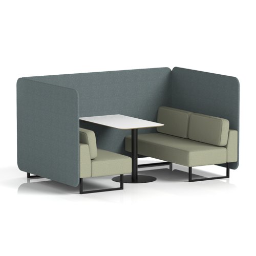 Brixworth 4 Seater Bench Booth With Black Legs And White Table With Black Leg In Main Line Flax Fabric - Westminster Panels And Newbury Sofa