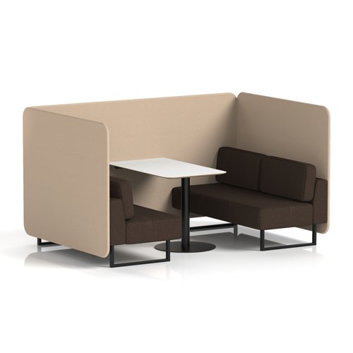 Brixworth 4 Seater Bench Booth With Black Legs And White Table With Black Leg In Synergy Fabric - Affix Panels And Wed Sofa