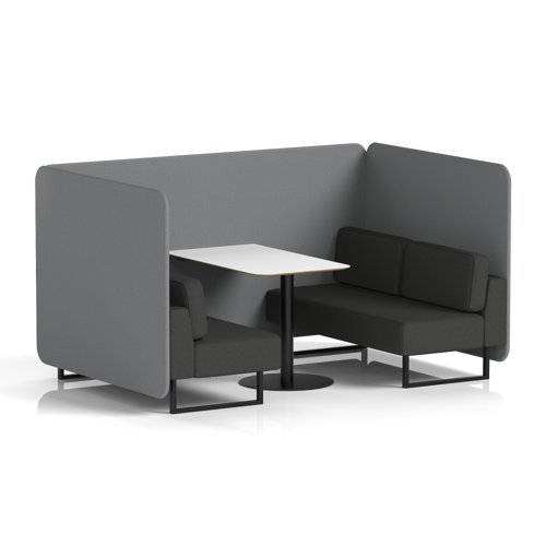 Brixworth 4 Seater Bench Booth With Black Legs And White Table With Black Leg In Synergy Fabric - Mix Panels And Partner Sofa