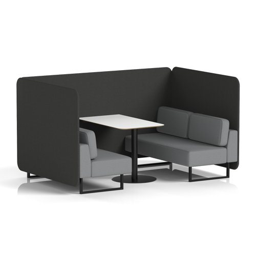 Brixworth 4 Seater Bench Booth With Black Legs And White Table With Black Leg In Synergy Fabric - Partner Panels And Mix Sofa