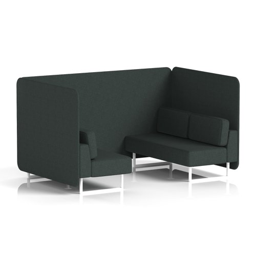 Brixworth 4 Seater Bench Booth With White Legs In Rivet Fabric - Charcoal Panels And Sofa