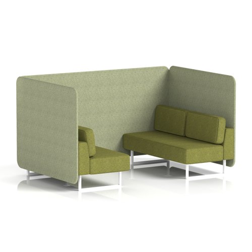 Brixworth 4 Seater Bench Booth With White Legs In Rivet Fabric - Burnish Panels And Olive Sofa