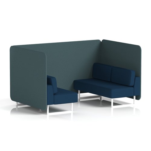 Brixworth 4 Seater Bench Booth With White Legs In X2 Fabric - Polygon Panels And Calculus Sofa