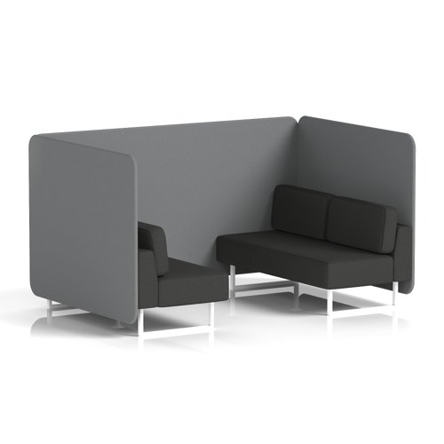 Brixworth 4 Seater Bench Booth With White Legs In Synergy Fabric - Partner Panels And Mix Sofa