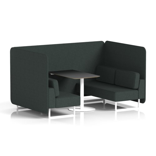 Brixworth 4 Seater Bench Booth With White Legs And Black Table With White Leg In Rivet Fabric - Charcoal Panels And Sofa