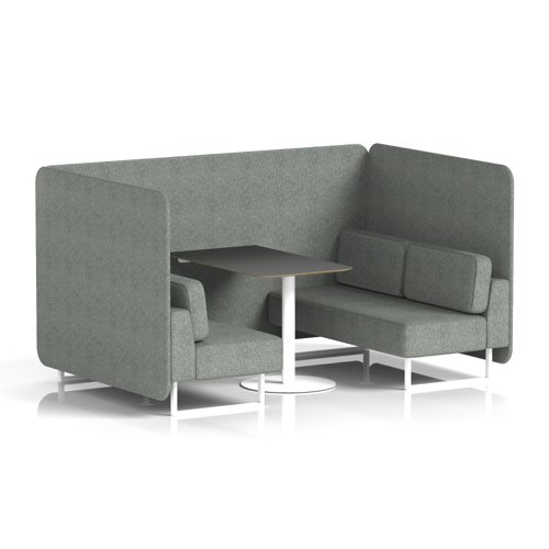 Brixworth 4 Seater Bench Booth With White Legs And Black Table With White Leg In Rivet Fabric - Prime Panels And Sofa