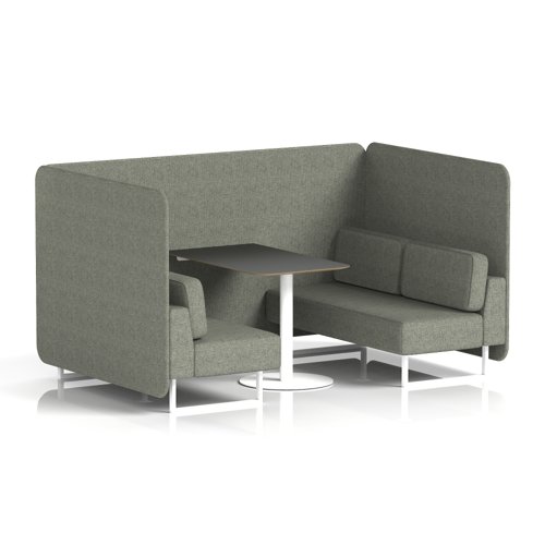 Brixworth 4 Seater Bench Booth With White Legs And Black Table With White Leg In Rivet Fabric - Vitreous Panels And Sofa
