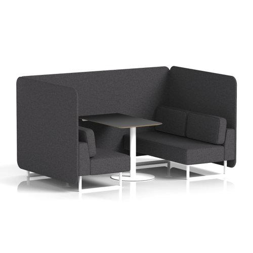 Brixworth 4 Seater Bench Booth With White Legs And Black Table With White Leg In X2 Fabric - Arithmetic Panels And Sofa
