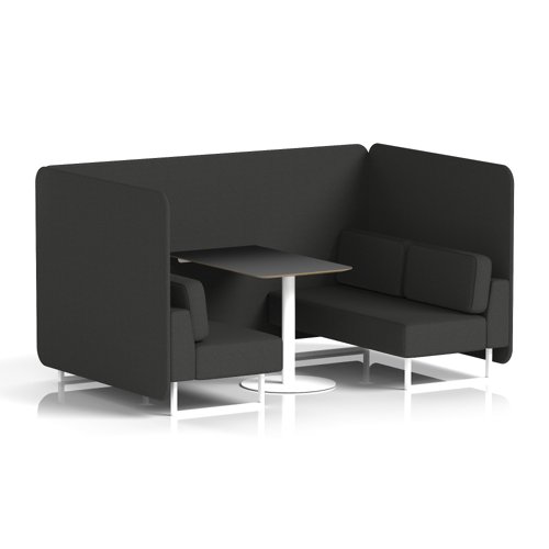Brixworth 4 Seater Bench Booth With White Legs And Black Table With White Leg In Synergy Fabric - Mix Panels And Sofa