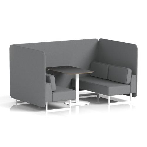 Brixworth 4 Seater Bench Booth With White Legs And Black Table With White Leg In Synergy Fabric - Partner Panels And Sofa