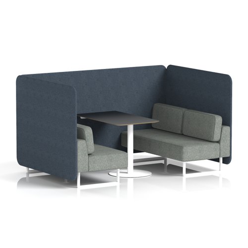 Brixworth 4 Seater Bench Booth With White Legs And Black Table With White Leg In Rivet Fabric - Crucible Panels And Prime Sofa