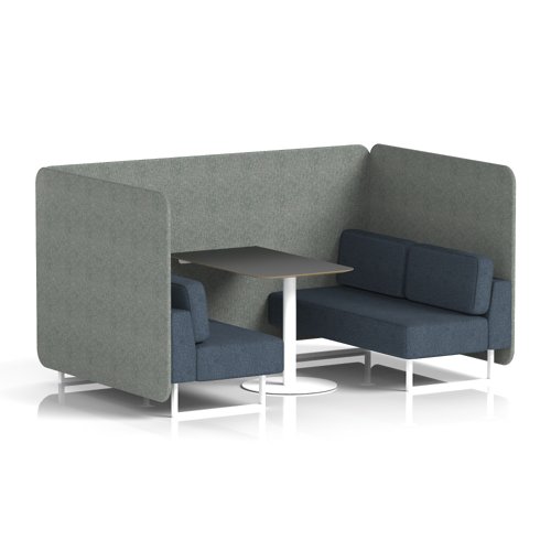 Brixworth 4 Seater Bench Booth With White Legs And Black Table With White Leg In Rivet Fabric - Prime Panels And Crucible Sofa