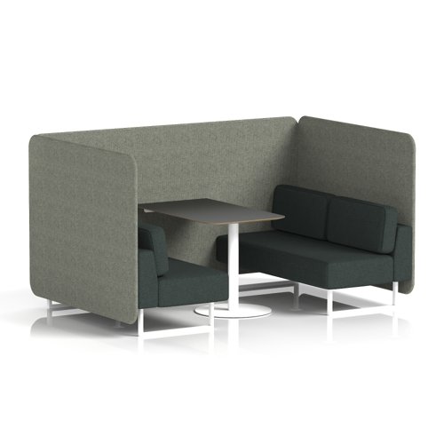 Brixworth 4 Seater Bench Booth With White Legs And Black Table With White Leg In Rivet Fabric - Vitreous Panels And Charcoal Sofa