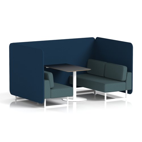Brixworth 4 Seater Bench Booth With White Legs And Black Table With White Leg In X2 Fabric - Calculus Panels And Polygon Sofa