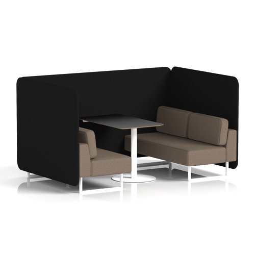 Brixworth 4 Seater Bench Booth With White Legs And Black Table With White Leg In X2 Fabric - Diameter Panels And Theory Sofa