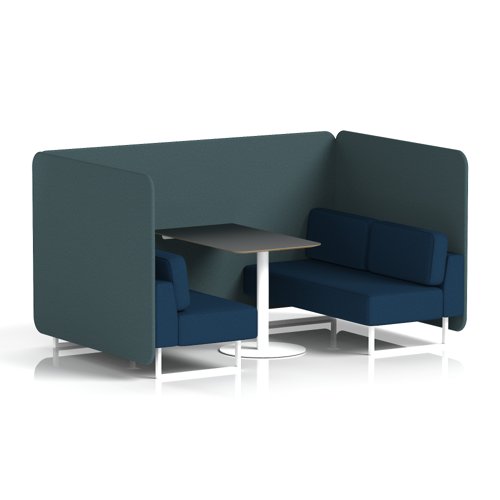 Brixworth 4 Seater Bench Booth With White Legs And Black Table With White Leg In X2 Fabric - Polygon Panels And Calculus Sofa