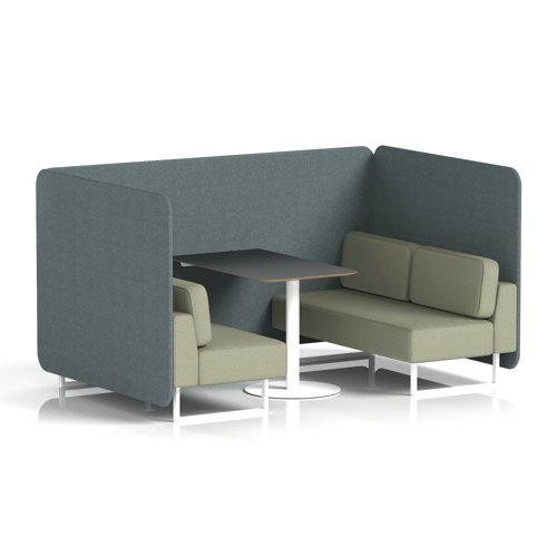 Brixworth 4 Seater Bench Booth With White Legs And Black Table With White Leg In Main Line Flax Fabric - Westminster Panels And Newbury Sofa