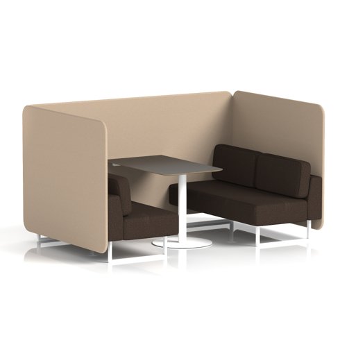 Brixworth 4 Seater Bench Booth With White Legs And Black Table With White Leg In Synergy Fabric - Affix Panels And Wed Sofa