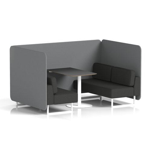 Brixworth 4 Seater Bench Booth With White Legs And Black Table With White Leg In Synergy Fabric - Partner Panels And Mix Sofa