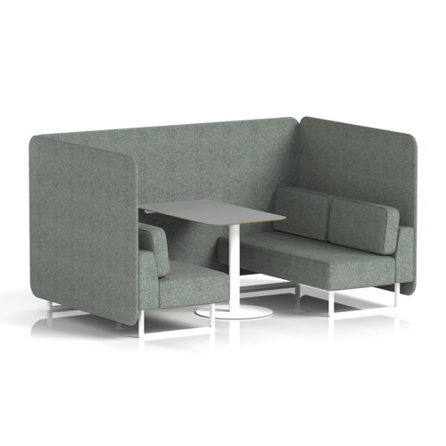 Brixworth 4 Seater Bench Booth With White Legs And Grey Table With White Leg In Rivet Fabric - Prime Panels And Sofa