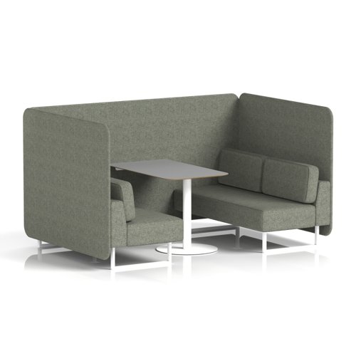 Brixworth 4 Seater Bench Booth With White Legs And Grey Table With White Leg In Rivet Fabric - Vitreous Panels And Sofa