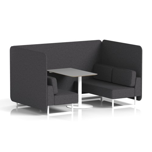 Brixworth 4 Seater Bench Booth With White Legs And Grey Table With White Leg In X2 Fabric - Arithmetic Panels And Sofa