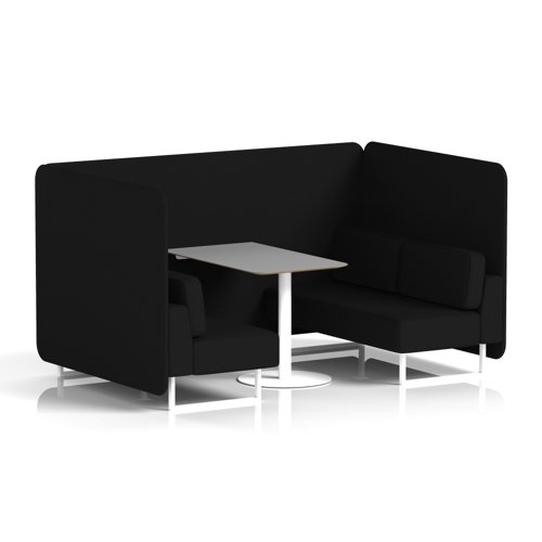 Brixworth 4 Seater Bench Booth With White Legs And Grey Table With White Leg In X2 Fabric - Diameter Panels And Sofa