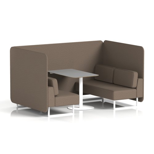 Brixworth 4 Seater Bench Booth With White Legs And Grey Table With White Leg In X2 Fabric - Theory Panels And Sofa