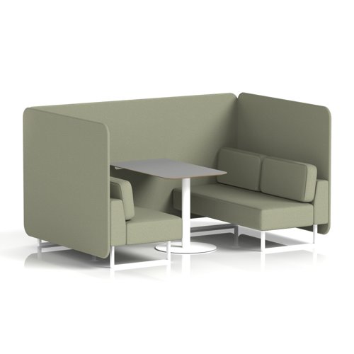 Brixworth 4 Seater Bench Booth With White Legs And Grey Table With White Leg In Main Line Flax Fabric - Newbury Panels And Sofa
