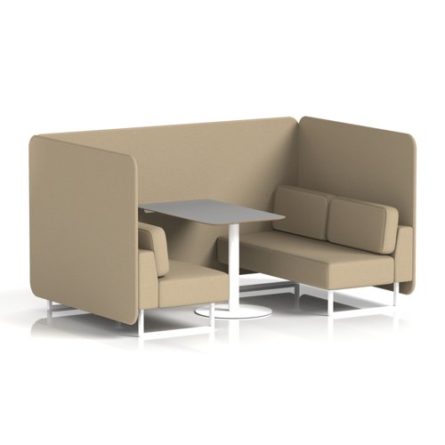 Brixworth 4 Seater Bench Booth With White Legs And Grey Table With White Leg In Main Line Flax Fabric - Upminster Panels And Sofa